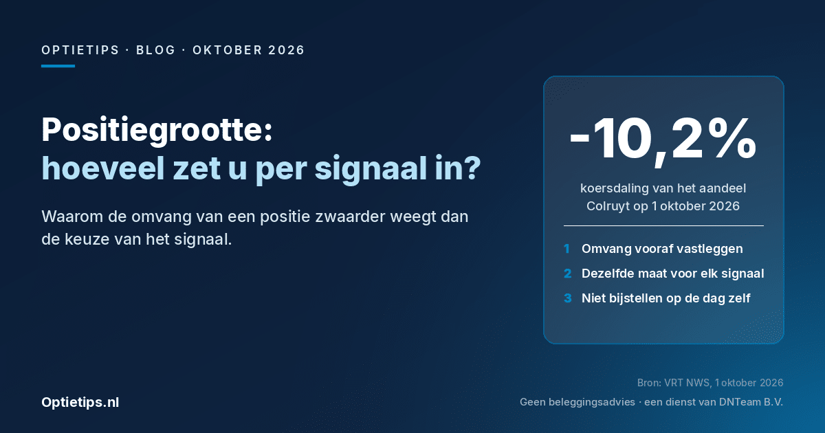 Illustratie bij de blog Positiegrootte: hoeveel zet u per signaal in, met de koersdaling van het aandeel Colruyt op 1 oktober 2026 volgens VRT NWS